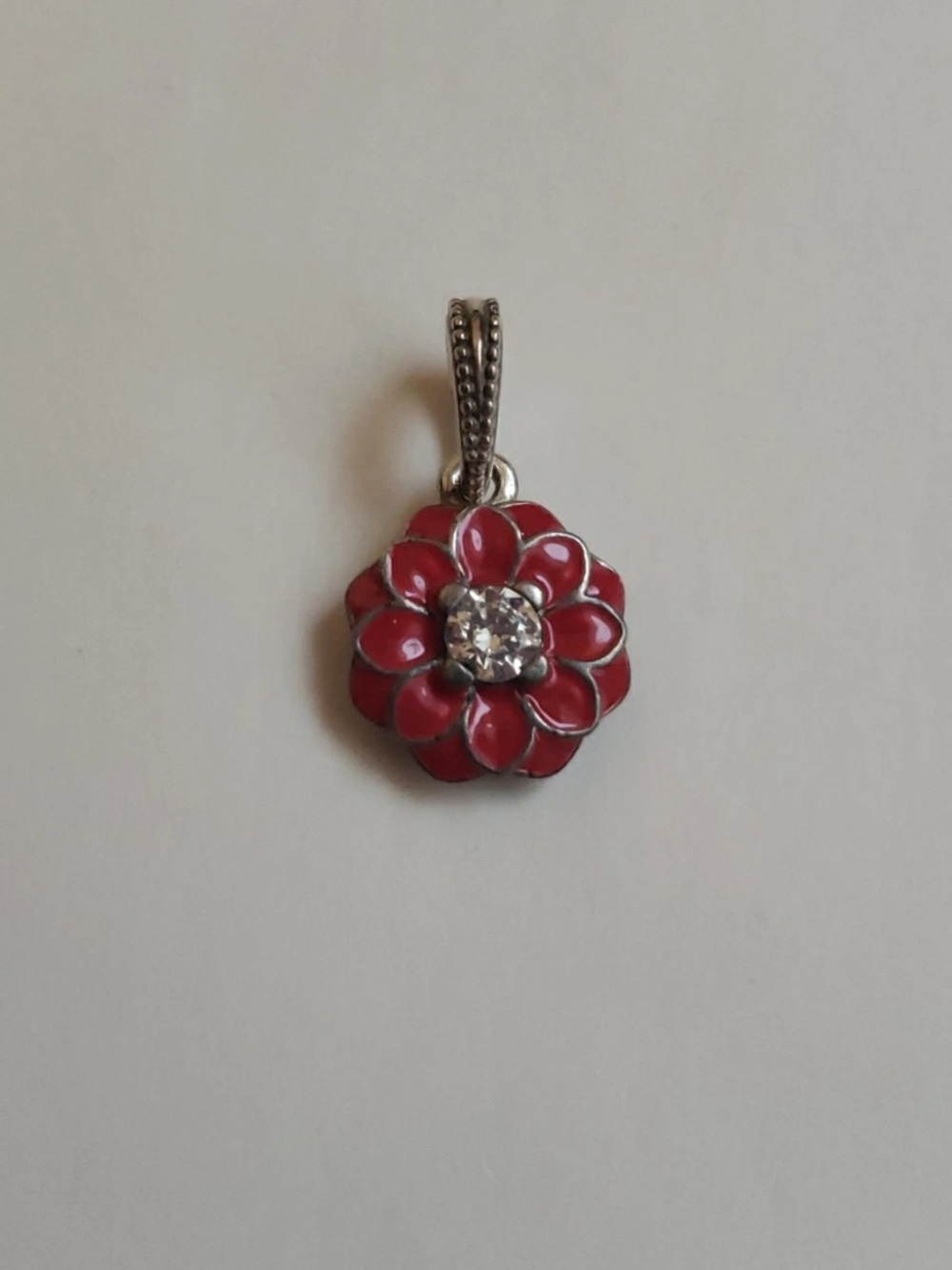 Pandora Oriental Bloom Red Enamel and CZ Sterling Silver Dangle Charm
